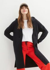 Długa bluza rozpinana z rozcięciami po bokach. Czarne bluzy bonprix, bez wzorów, z kapturem. Za 129.99 zł.