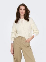 ONLY Sweter w kolorze kremowym rozmiar: L. Brązowe swetry Only, l, bez wzorów, bez ramiączek. Za 52.42 zł.