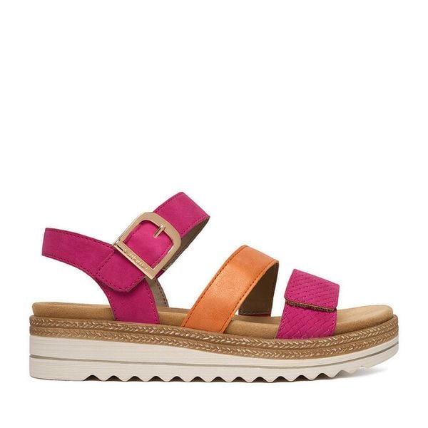 Sandały Remonte. Czerwone sandały Remonte, bez wzorów, bez obcasa, na płaskiej podeszwie, bez zapięcia. Za 359.99 zł.