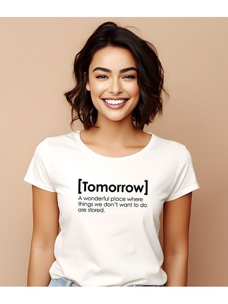 WOOOP Koszulka "Tomorrow definition" w kolorze białym rozmiar: L. Białe bluzki Wooop, l, bez wzorów, z bawełny, bez kołnierzyka, bez ramiączek. Za 90.95 zł.