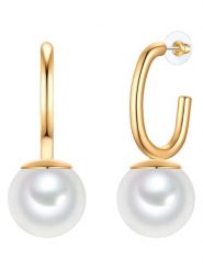 Yokoamii Pozłacane kolczyki-półkreole rozmiar: onesize. Białe kolczyki Yokoamii, z perłą, metalowe. Za 39.99 zł.