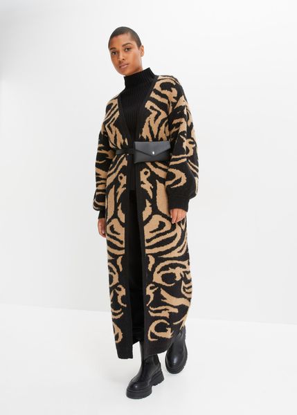 Płaszcz dzianinowy. Czarne płaszcze bonprix, bez wzorów, z dzianiny, bez kaptura. Za 169.99 zł.