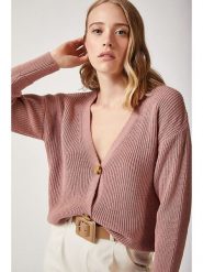 Happiness Istanbul Kardigan w kolorze jasnoróżowym rozmiar: S/M. Różowe kardigany Happiness Istanbul, m, bez wzorów, ze splotem. Za 70.08 zł.