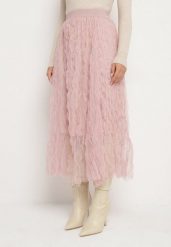 Różowa Rozkloszowana Spódnica z Półtransparentnego Materiału z Ozdobnym Tłoczeniem Zerivra. Czerwone spódnice Born2be, na co dzień, l, bez wzorów, eleganckie, maxi, proste. Za 44.99 zł.