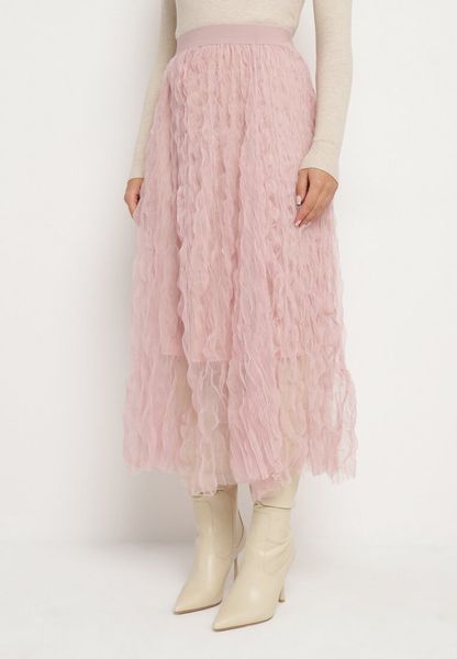 Różowa Rozkloszowana Spódnica z Półtransparentnego Materiału z Ozdobnym Tłoczeniem Zerivra. Czerwone spódnice Born2be, na co dzień, l, bez wzorów, eleganckie, maxi, proste. Za 44.99 zł.