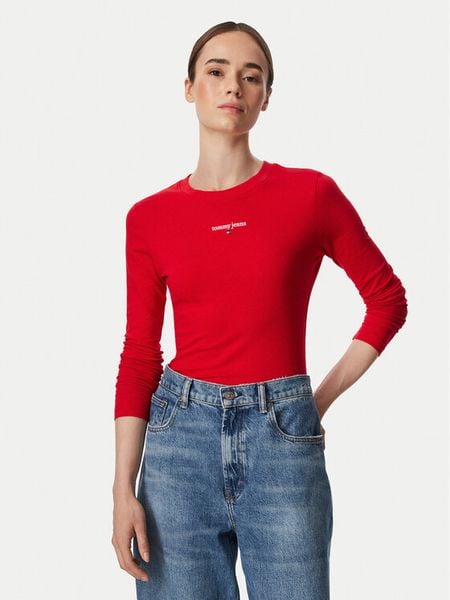 Tommy Jeans Bluzka Classic Logo DW0DW23248 Czerwony Slim Fit. Czerwone bluzki Tommy Jeans, l, bez wzorów, z bawełny, bez kołnierzyka, bez ramiączek. Za 149.99 zł.