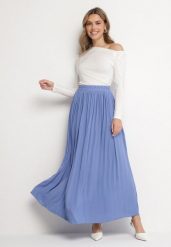 Niebieska Spódnica o Rozkloszowanym Kroju z Plisami i Gumką w Talii Ulithra. Niebieskie spódnice Born2be, na co dzień, l, bez wzorów, eleganckie, maxi, dopasowane. Za 59.99 zł.