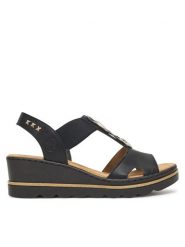 Rieker Sandały CEO-67498-00 Czarny. Czarne sandały Rieker, bez wzorów, z materiału, bez obcasa, na koturnie, bez zapięcia. Za 319.99 zł.