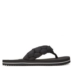 Japonki Tommy Jeans. Czarne klapki Tommy Jeans, bez wzorów, z jeansu, bez obcasa. Za 199.99 zł.