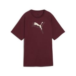 Damska koszulka Evostripe o luźnym kroju z grafiką PUMA Ruby Shimmer Red. Czerwone bluzki Puma, bez wzorów, sportowe, bez kołnierzyka, bez ramiączek. Za 139.00 zł.