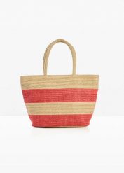 Torba shopper z juty, w paski. Brązowe shopper bonprix, bez wzorów, bez dodatków. Za 47.99 zł.