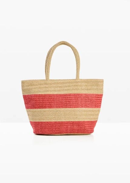 Torba shopper z juty, w paski. Brązowe shopper bonprix, bez wzorów, bez dodatków. Za 47.99 zł.