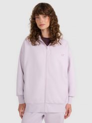 4F Bluza dresowa rozpinana z kapturem damska - fioletowa S. Fioletowe bluzy 4f, s, bez wzorów, z bawełny, z kapturem. Za 179.99 zł.