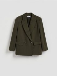 Dwurzędowa marynarka - ciemnozielony. Zielone marynarki i żakiety Reserved, l, bez wzorów, z tkaniny. Za 249.99 zł.