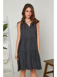 Rodier Lin Lniana sukienka w kolorze antracytowym rozmiar: M/L. Czarne sukienki Rodier Lin, l, bez wzorów, ze lnu, bez kołnierzyka, bez ramiączek, midi. Za 167.45 zł.