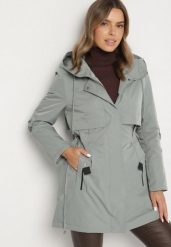 Zielona Klasyczna Kurtka Parka z Kapturem i Ściągaczem w Talii Tulasira. Zielone parki Born2be, l, z jeansu, klasyczne, z kapturem. Za 219.99 zł.