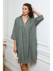Fleur de Lin Lniana sukienka w kolorze khaki rozmiar: XXL. Brązowe sukienki Fleur de Lin, na co dzień, xxl, bez wzorów, ze lnu, bez kołnierzyka, bez ramiączek, midi, proste. Za 162.49 zł.