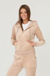 JUICY COUTURE Beżowa damska bluza Robertson, Rozmiar M. Brązowe bluzy sportowe Juicy Couture, m, bez wzorów, z weluru, z kapturem. W wyprzedaży za 349.99 zł.