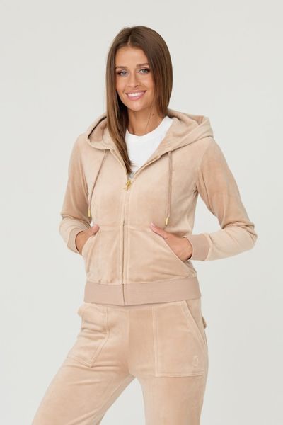 JUICY COUTURE Beżowa damska bluza Robertson, Rozmiar XL. Brązowe bluzy Juicy Couture, s, bez wzorów, z weluru, z kapturem. W wyprzedaży za 306.99 zł.