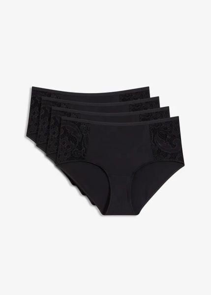 Figi panty maxi z miękkiego modalu (4 szt.). Czarne figi bonprix, bez wzorów, z koronki. Za 39.96 zł.