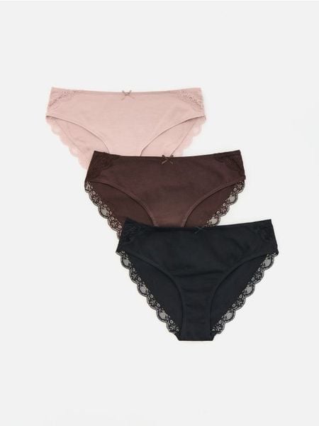 Bawełniane majtki figi z koronką 3 pack - brązowy. Brązowe figi Reserved, l, bez wzorów, z bawełny. Za 59.99 zł.