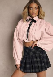 Różowa Bufiasta Koszula z Bawełny w Stylu Retro z Ozdobną Kokardą Frulla. Czerwone koszule Renee, bez wzorów, z bawełny, retro, bez kołnierzyka, bez ramiączek. Za 109.99 zł.