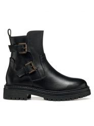 Geox Botki D Iridea D36HRC 00043 C9999 Czarny. Czarne botki Geox, bez wzorów, ze skóry, bez obcasa, na płaskiej podeszwie, bez zapięcia. Za 639.99 zł.