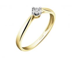 Pierścionek z żółtego i białego złota z brylantem - serce - 0,03 ct - próba 585. Białe pierścionki Apart, z brylantem, złote. Za 1,490.00 zł.
