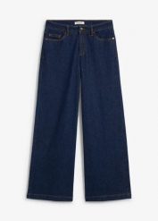 Jeansy wide leg, średni stan, pełna długość. Szare jeansy bonprix, bez wzorów. Za 124.99 zł.