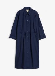 Sukienka szmizjerka z czystej bawełny. Niebieskie sukienki bonprix, na co dzień, bez wzorów, z bawełny, bez kołnierzyka, bez ramiączek, proste. Za 129.99 zł.