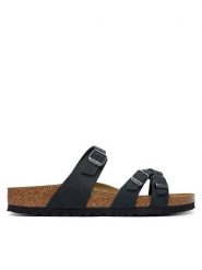 Birkenstock Klapki Franca 1021203 Czarny. Czarne klapki Birkenstock, bez wzorów, ze skóry, bez obcasa. Za 549.99 zł.