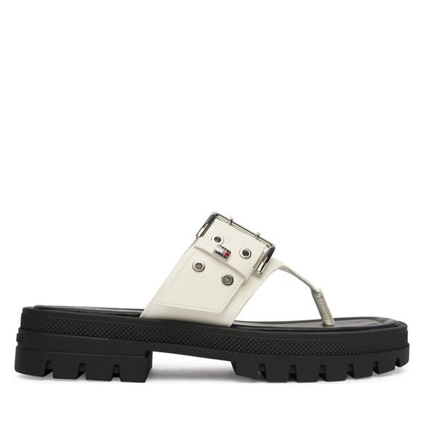 Japonki Tommy Jeans. Białe klapki Tommy Jeans, bez wzorów, z jeansu, bez obcasa. Za 315.99 zł.