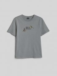 4F T-shirt loose z nadrukiem damski - szary S. Szare t-shirty 4f, m, bez wzorów, z bawełny, bez kołnierzyka, bez ramiączek. Za 79.99 zł.