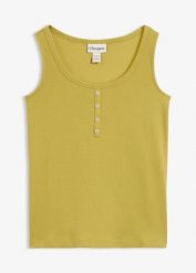 Top do bioder z prążkowanego materiału. Czarne topy bonprix, uniwersalny, bez wzorów, prążkowane, bez kołnierzyka, bez ramiączek. Za 42.99 zł.