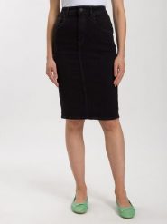 Cross Jeans Spódnica dżinsowa w kolorze czarnym rozmiar: W28. Czarne spódnice Cross Jeans, z aplikacjami, z jeansu, klasyczne, midi. Za 100.99 zł.