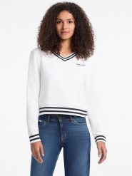 Guess Jeans Bluza 176101 Biały Classic Fit. Białe bluzy Guess Jeans, xxl, z aplikacjami, z jeansu, bez kaptura. Za 299.00 zł.