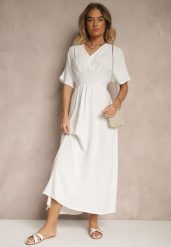 Biała Sukienka o Rozkloszowanym Kroju z Gumką w Talii Iffine. Białe sukienki Renee, na co dzień, l, bez wzorów, eleganckie, bez kołnierzyka, bez ramiączek, maxi, rozkloszowane. Za 49.99 zł.