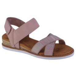 Sandały damskie, Skechers Desert Kiss Hi - Tea Time. Czerwone sandały Skechers, bez wzorów, sportowe, bez obcasa, bez zapięcia. Za 289.99 zł.