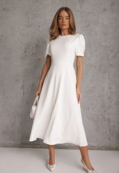 Biała Rozkloszowana Sukienka Koktajlowa VICES na Krótki Rękaw Nessesha. Białe sukienki Renee, na randkę, l, bez wzorów, eleganckie, bez kołnierzyka, bez ramiączek, maxi, rozkloszowane. Za 199.99 zł.