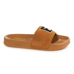 PUMA Fenty klapki Golden Brown ZLN 0437. Brązowe klapki Puma, bez wzorów, z materiału, z okrągłym noskiem, bez obcasa. Za 288.99 zł.