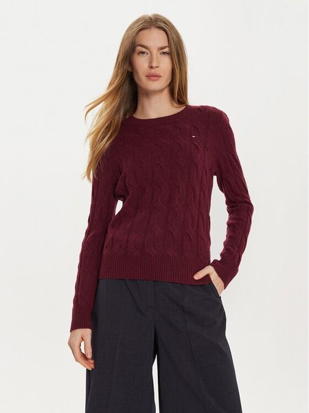 Tommy Hilfiger Sweter WW0WW43586 Bordowy Regular Fit. Czerwone swetry TOMMY HILFIGER, s, bez wzorów, z wełny, bez ramiączek. Za 649.99 zł.