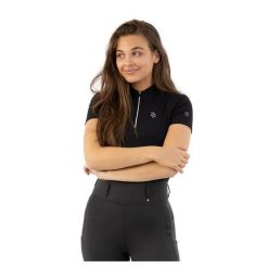 Polo jeździecki pół-zip damski BR Equitation Kim. Czarne koszulki polo BR, xl, bez wzorów, bez kołnierzyka, bez ramiączek. Za 243.50 zł.