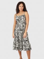 Brunotti Sukienka "Grenadine" w kolorze biało-czarnym rozmiar: L. Białe sukienki Brunotti, l, bez wzorów, bez kołnierzyka, bez ramiączek, midi, rozkloszowane. Za 130.99 zł.