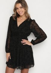 Czarna Rozkloszowana Sukienka z Siateczki z Welurowym Wzorem w Kwiaty Zenorria. Czarne sukienki Born2be, na co dzień, l, bez wzorów, z weluru, eleganckie, bez kołnierzyka, bez ramiączek, mini, rozkloszowane. Za 149.99 zł.