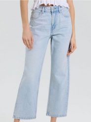 Jeansy straight cropped high waist - niebieski. Niebieskie jeansy Sinsay, l, bez wzorów, z podwyższonym stanem. Za 69.99 zł.