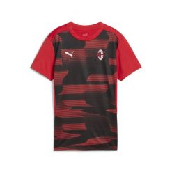 Damska koszulka przedmeczowa z krótkim rękawem AC Milan PUMA. Czarne bluzki Puma, l, bez wzorów, sportowe, bez kołnierzyka, bez ramiączek. W wyprzedaży za 199.00 zł.