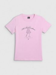 4F T-shirt regular z nadrukiem damski - różowy XXL. Czerwone t-shirty 4f, xxl, bez wzorów, z bawełny, bez kołnierzyka, bez ramiączek. Za 59.99 zł.