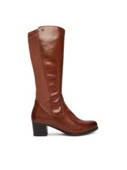 Caprice Kozaki 9-25500-45 Brązowy. Brązowe kozaki Caprice, ze skóry, bez obcasa, na słupku, bez zapięcia. Za 699.99 zł.