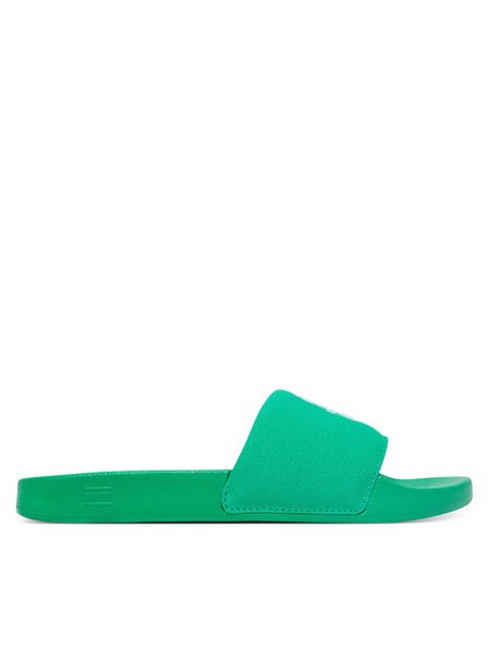 Tommy Hilfiger Klapki Th Script Pool Slide FW0FW09286 Zielony. Zielone klapki TOMMY HILFIGER, bez wzorów, z materiału, bez obcasa. Za 123.99 zł.