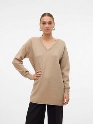Vero Moda Sweter "Gold" w kolorze beżowym rozmiar: XL. Brązowe swetry Vero Moda, xl, bez wzorów, ze splotem, bez ramiączek. Za 105.95 zł.
